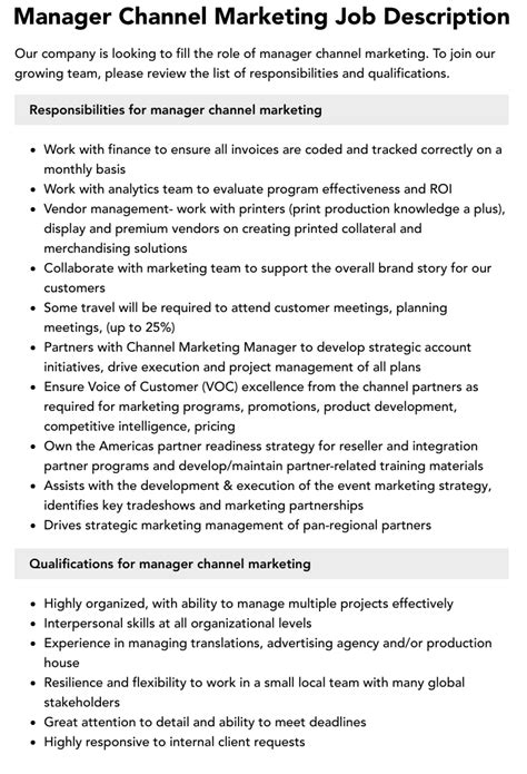 channel marketing manager job description